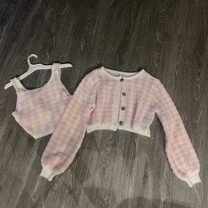 Pink fuzzy top set